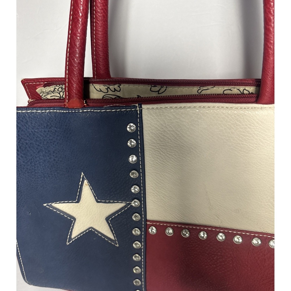 Texas Flag Tote Bag Rhinestone Embellished Red White Blue Shoulder Bag - Picture 14 of 16